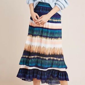 Anthropologie Abstract Tie-Dye Ruffled Maxi Skirt